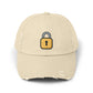 Padlock Distressed Cap — Minimal Lock Embroidered Baseball Hat Hats Printify Stone One size