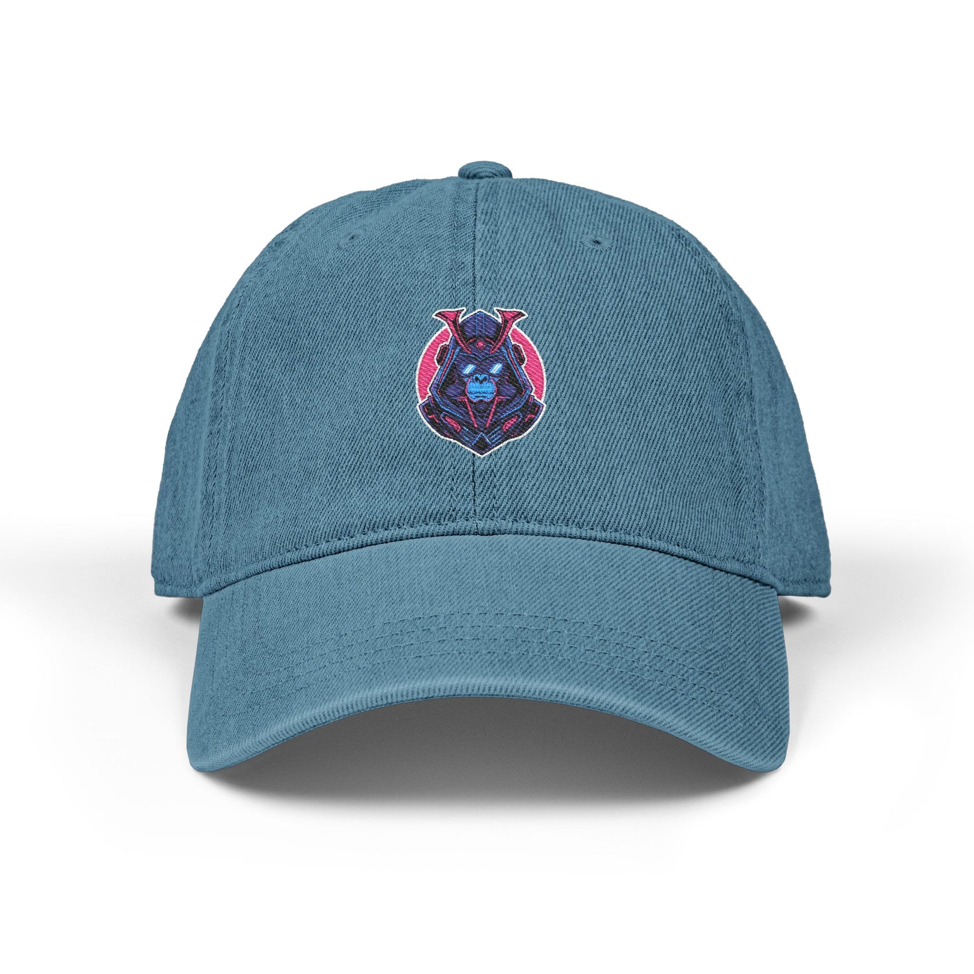 Embroidered Cosmic Bat Denim Hat — Gothic Moon Night Baseball Cap Hats Printify One size Blue