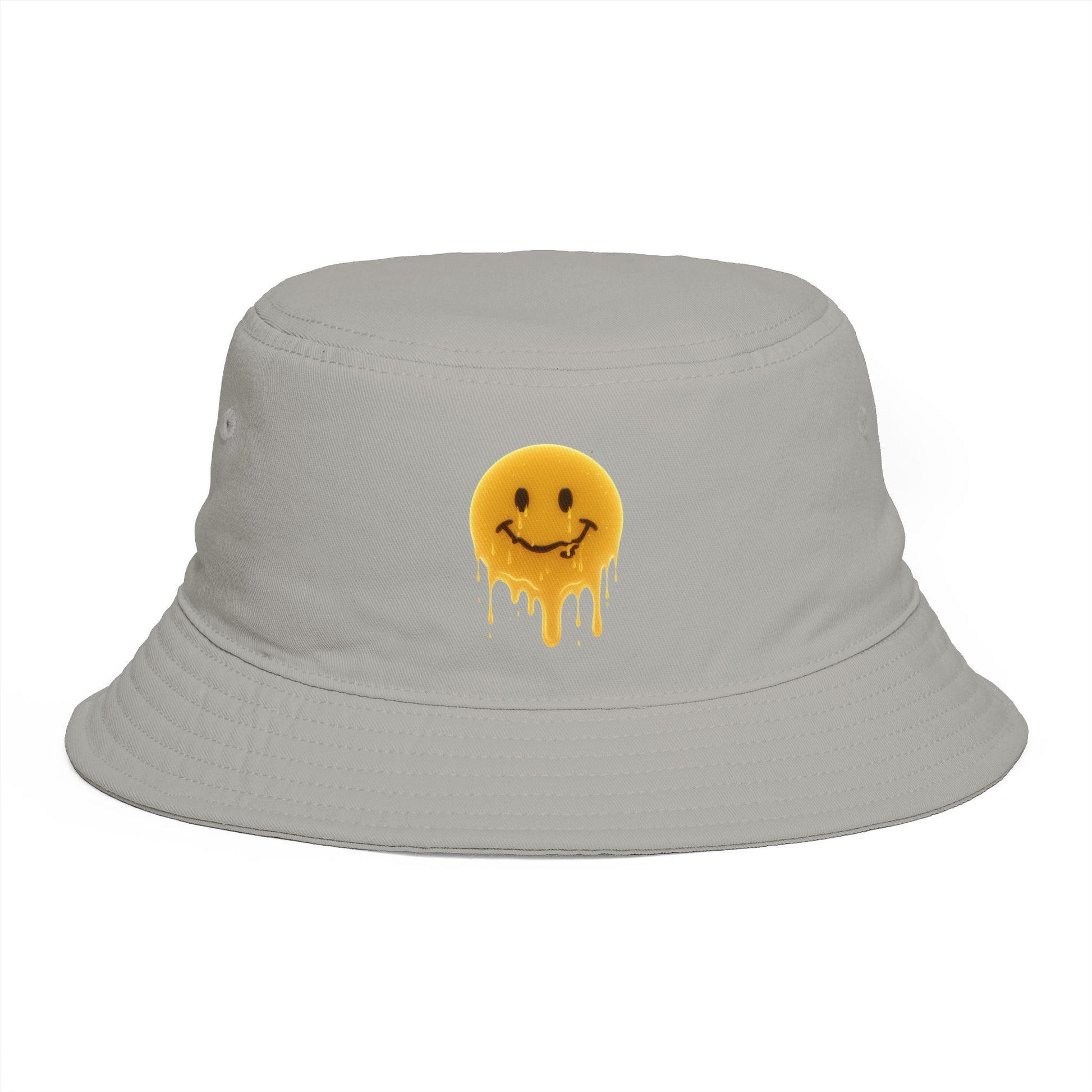 Smiley Drip Bucket Hat — Retro Melted Smile Face Sun Hat Hats Printify One size Storm