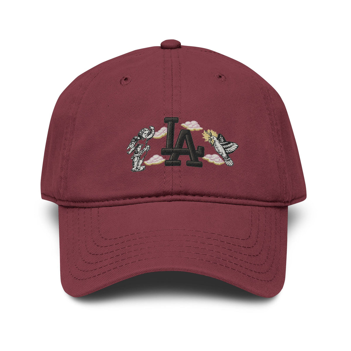 Washed Baseball Cap with LA Embroidered Astronauts Hats Printify One size Maroon