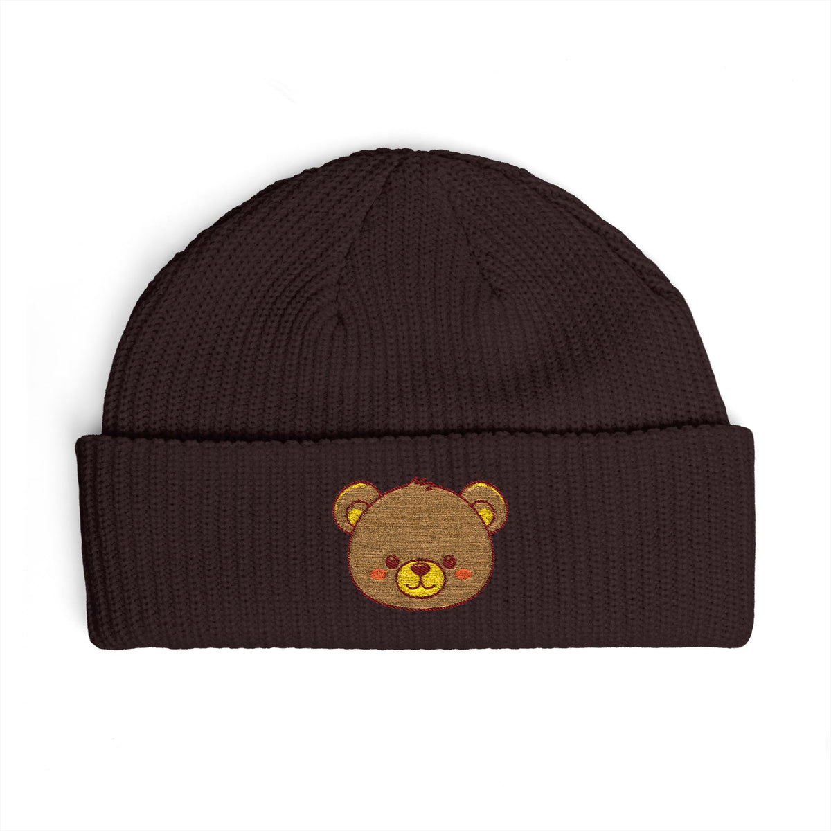 Embroidered Teddy Cuff Beanie — Cute Sequin Bear Knit Hat Hats Printify One size Plum