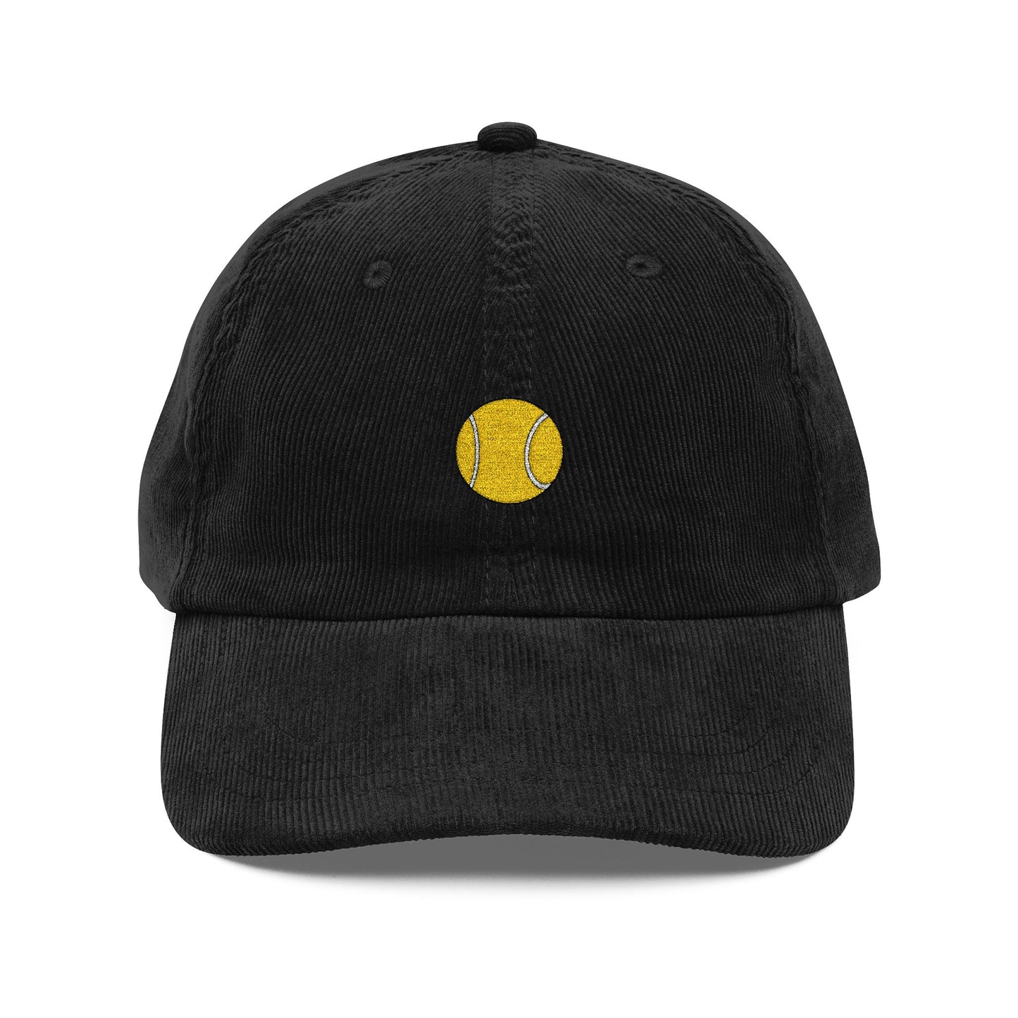Embroidered Yellow Smiley Corduroy Cap Hats Printify Black One size