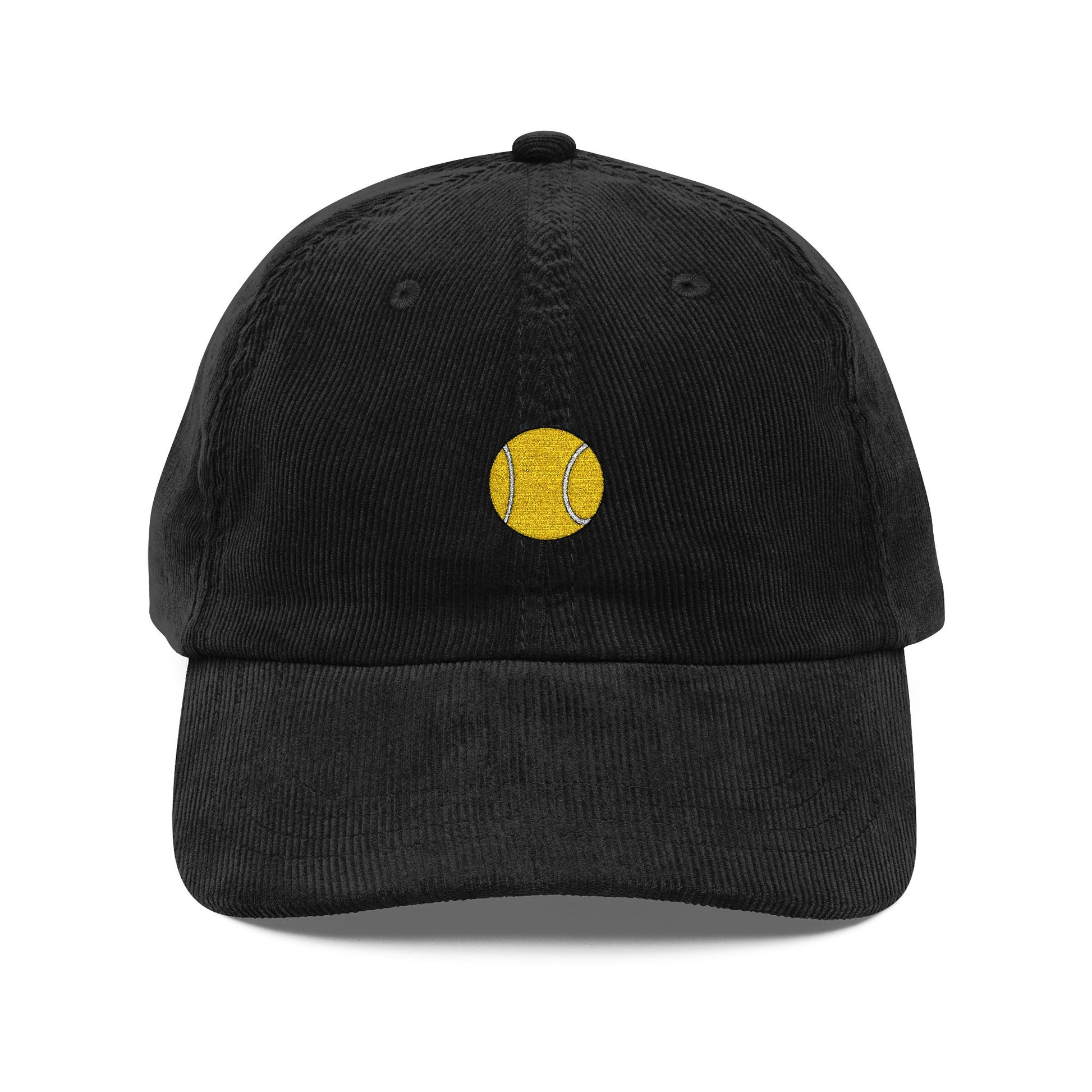 Embroidered Yellow Smiley Corduroy Cap Hats Printify Black One size