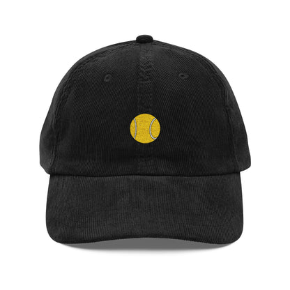 Embroidered Yellow Smiley Corduroy Cap Hats Printify Black One size