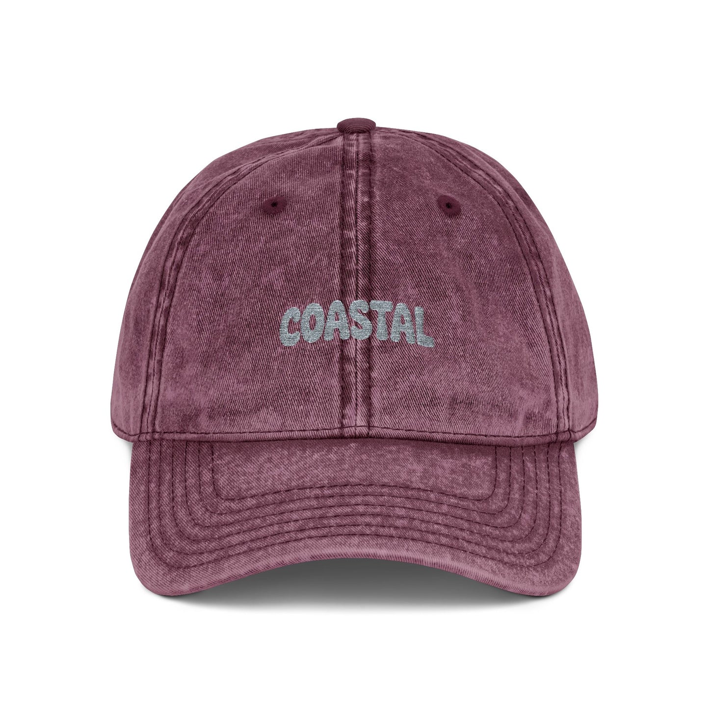 Coastal Embroidered Vintage Cap — Washed Red Dad Hat Hats Printify One size Maroon