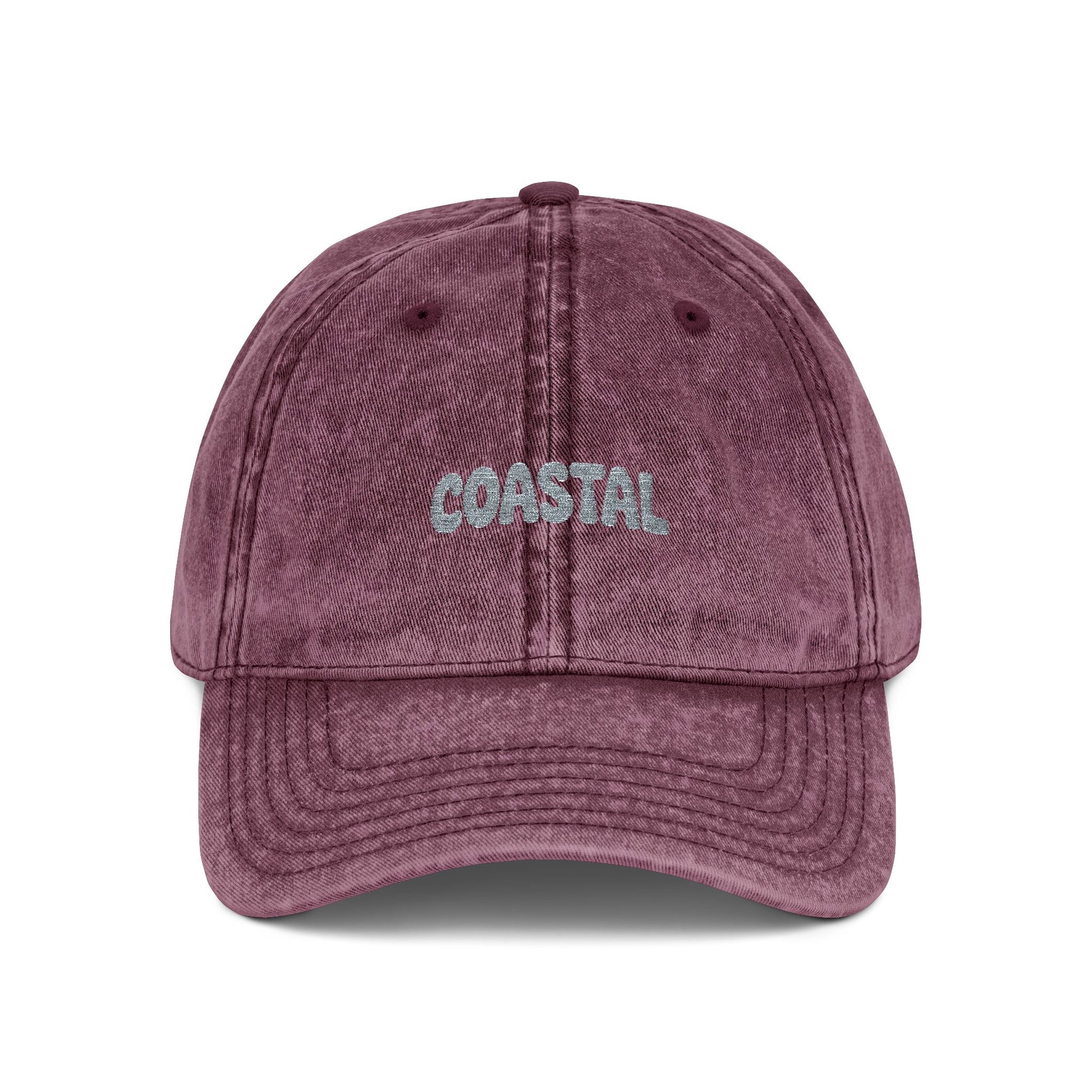 Coastal Embroidered Vintage Cap — Washed Red Dad Hat Hats Printify One size Maroon