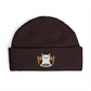 Cuffed Beanie with Embroidered White Cat on Chair – Cozy Cute Winter Hat Hats Printify One size Plum