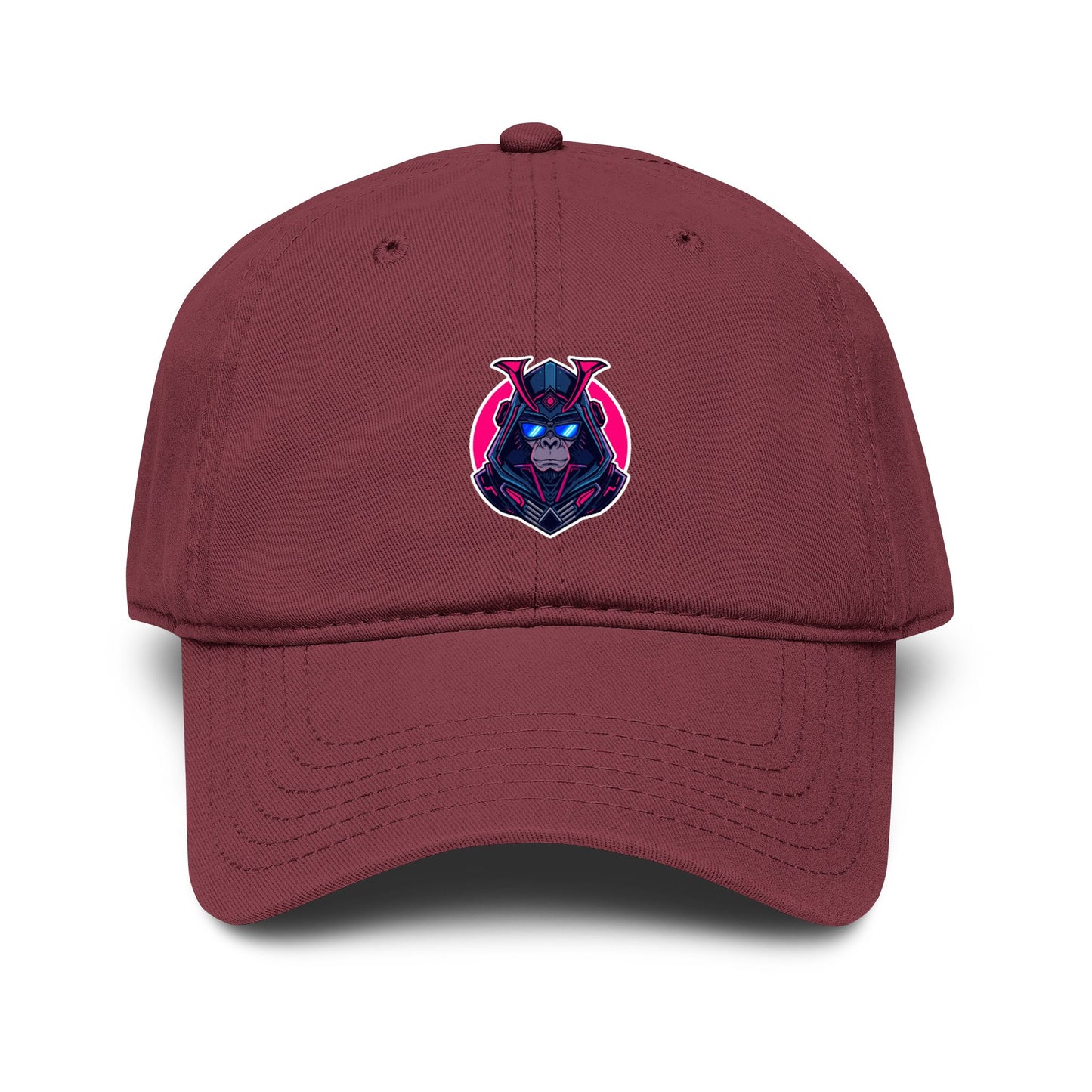 Embroidered Neon Samurai Baseball Cap — Washed Cotton Hat Hats Printify One size Maroon
