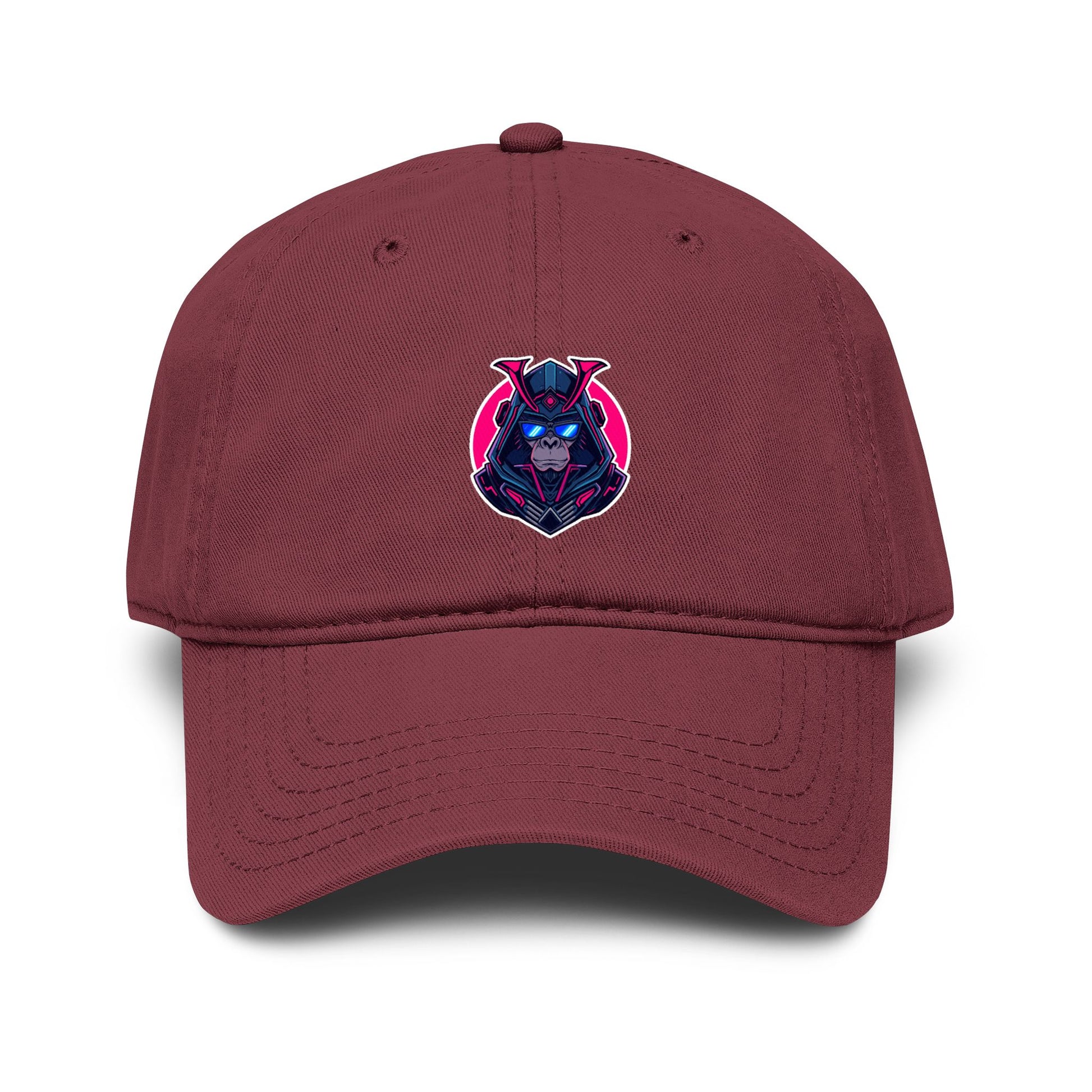 Embroidered Neon Samurai Baseball Cap — Washed Cotton Hat Hats Printify One size Maroon