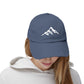Distressed Mountain Hat — Minimal White Peak Embroidered Cap