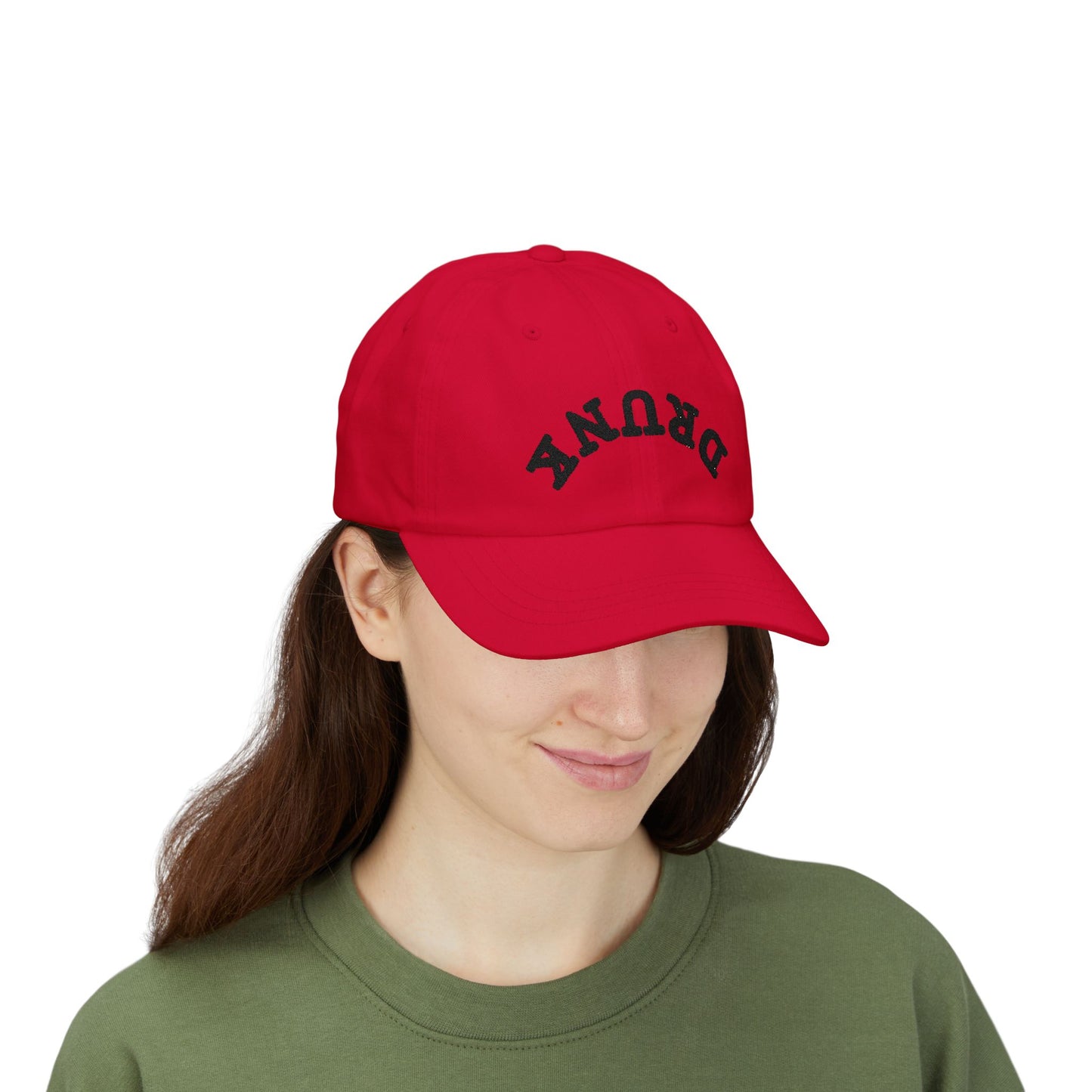 Dad Cap – 'DRUNK' Arch Embroidered White Baseball Hat