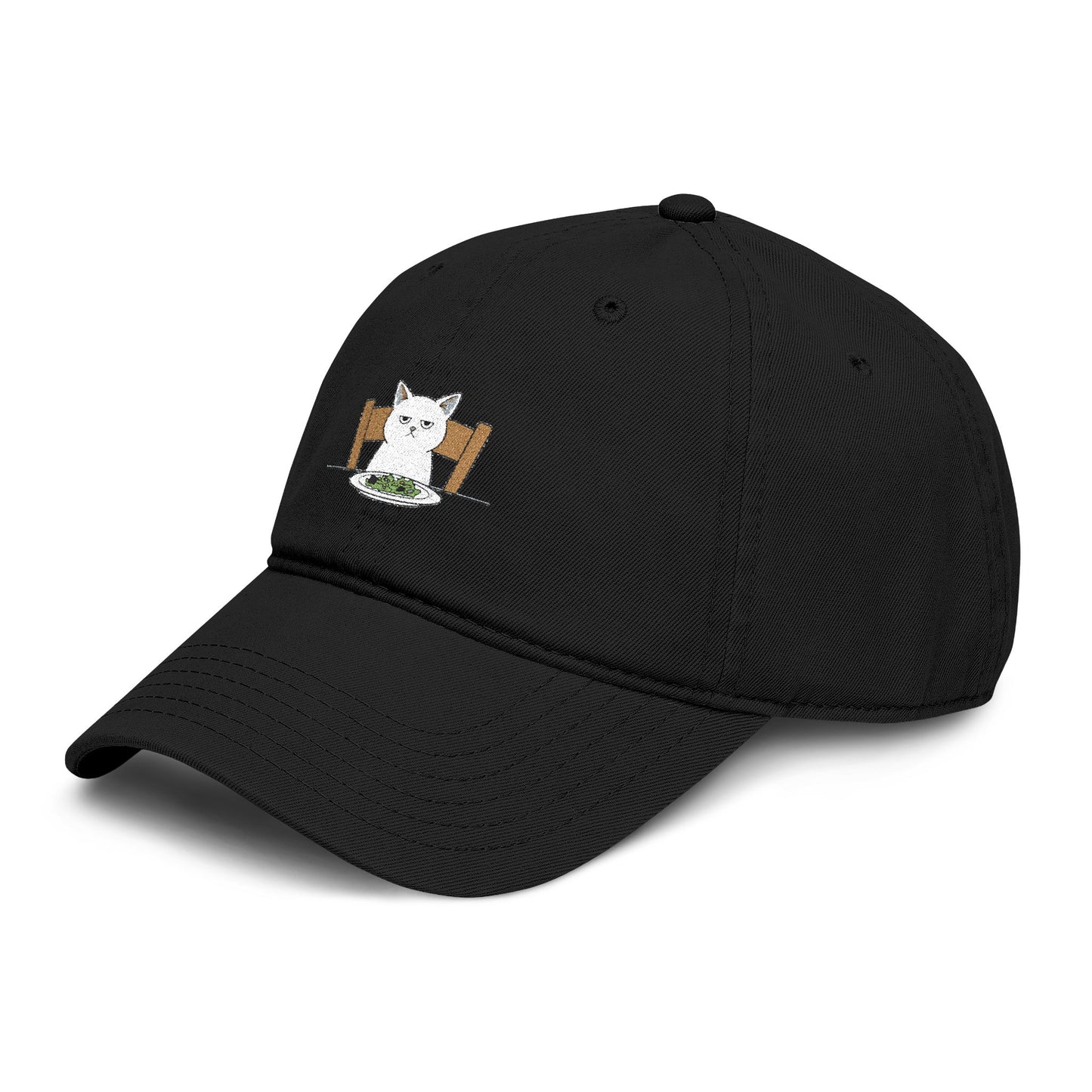 Washed Baseball Cap with Cute White Cat Embroidery