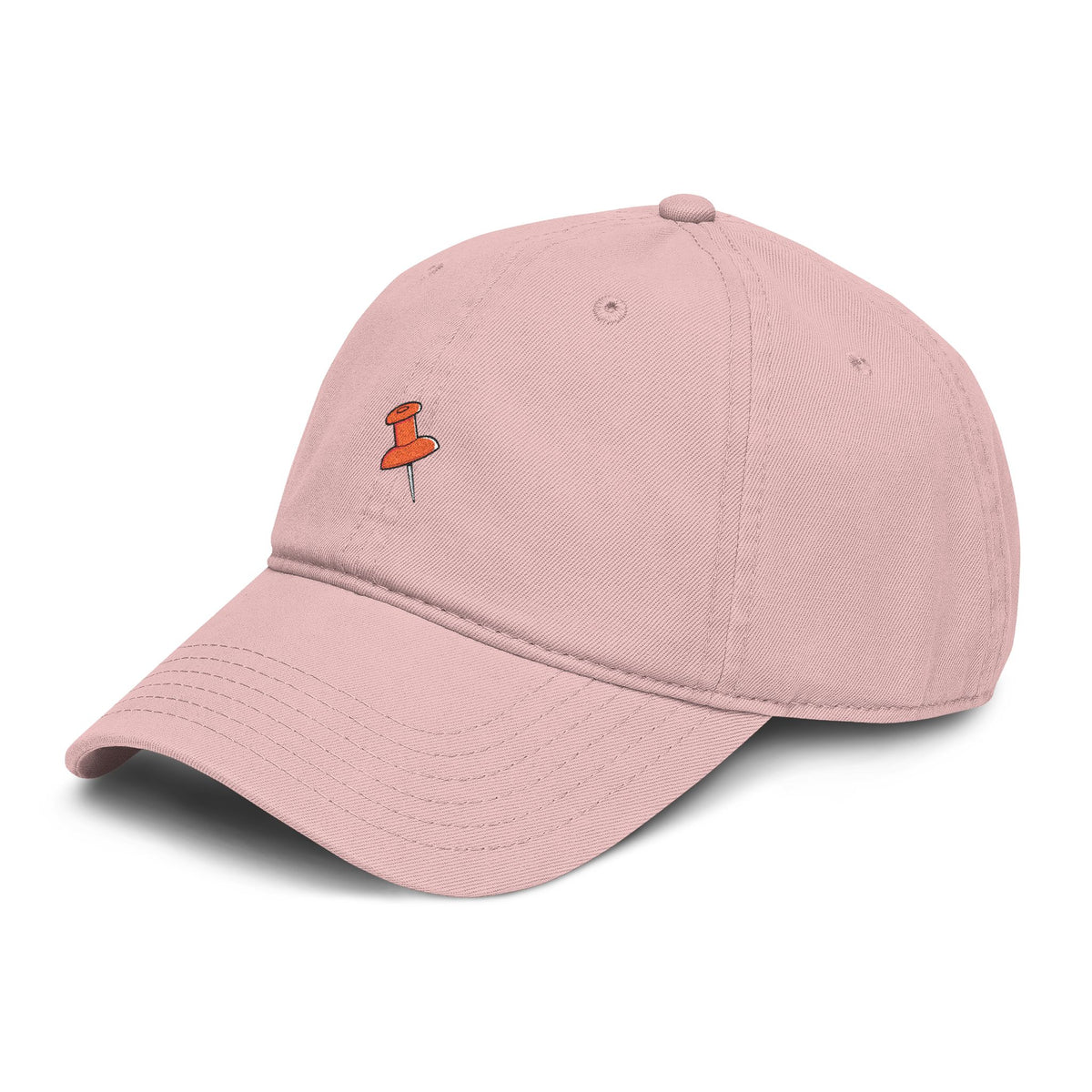 Washed Baseball Cap with Tiny Orange Pushpin Embroidery — Casual Everyday Hat Hats Printify