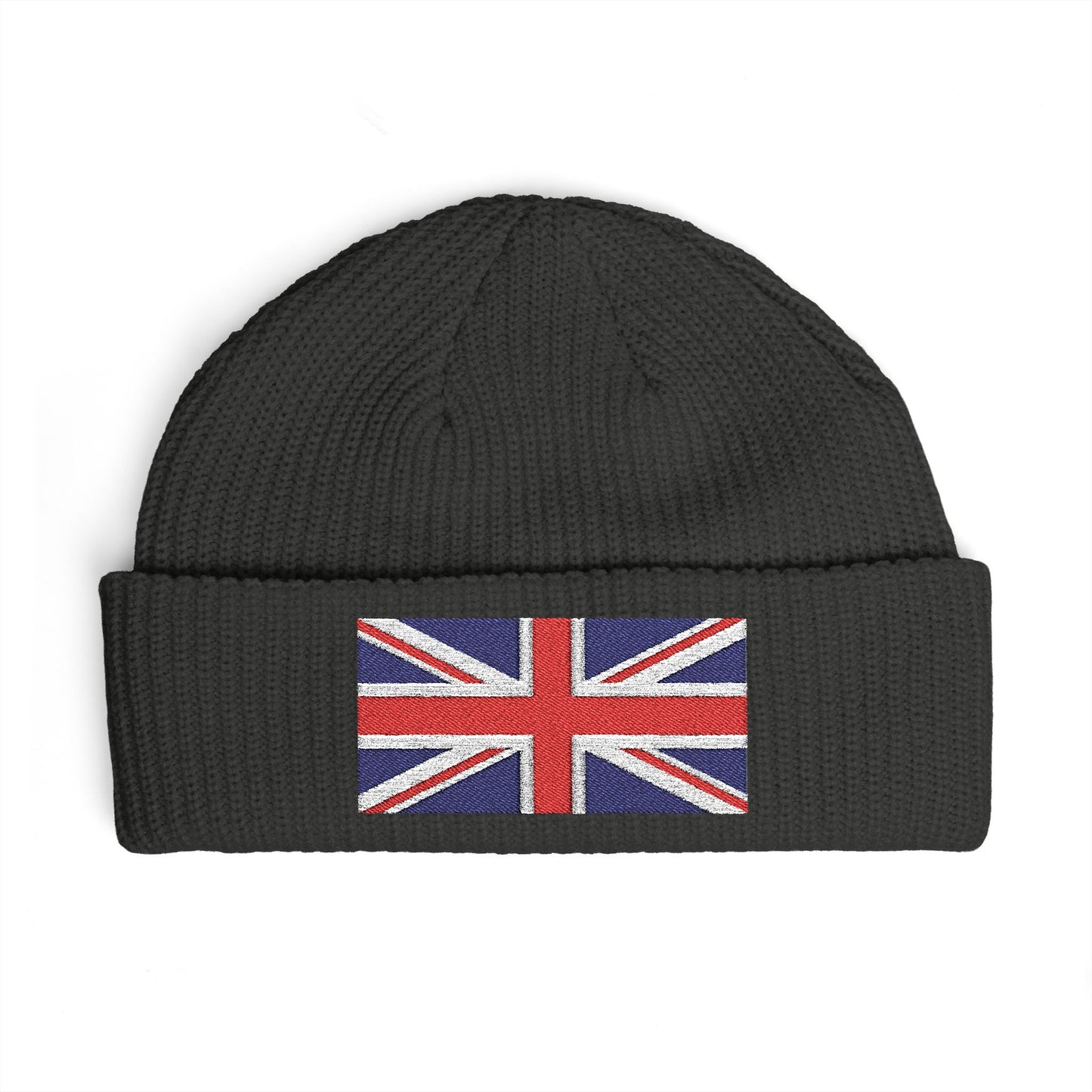 Cuff Beanie — Embroidered Union Jack Knit Hat Hats Printify One size Coal