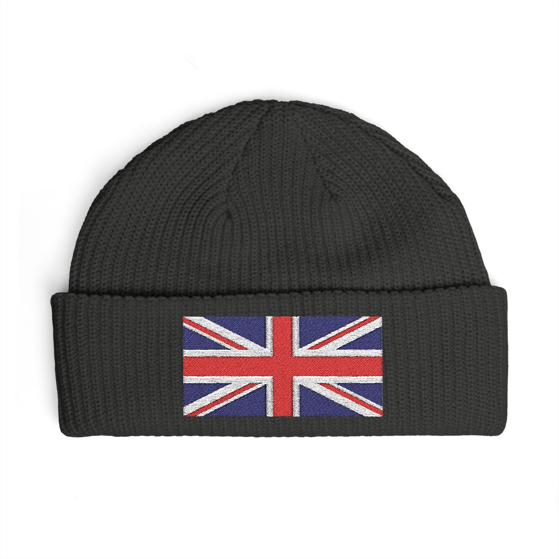 Cuff Beanie — Embroidered Union Jack Knit Hat Hats Printify One size Coal