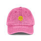 Embroidered Vintage Cap — Dripping Yellow Smiley Face Hat Hats Printify One size Pink