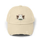 Distressed Cat At Dinner Cap — Cute White Cat Sitting at Table Baseball Hat Hats Printify Stone One size