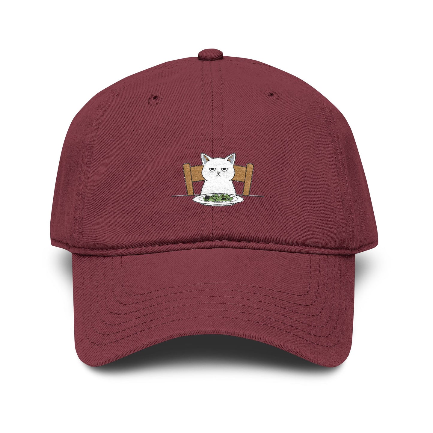 Washed Baseball Cap with Cute White Cat Embroidery