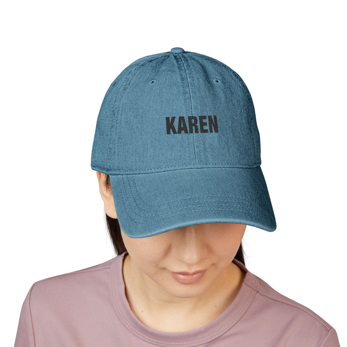 Embroidered 'KAREN' Denim Hat - Classic Adjustable Black Cap Hats Printify