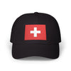 Dad Cap with Swiss Flag Embroidered Patch — Classic White Adjustable Hat Hats Printify Black One size