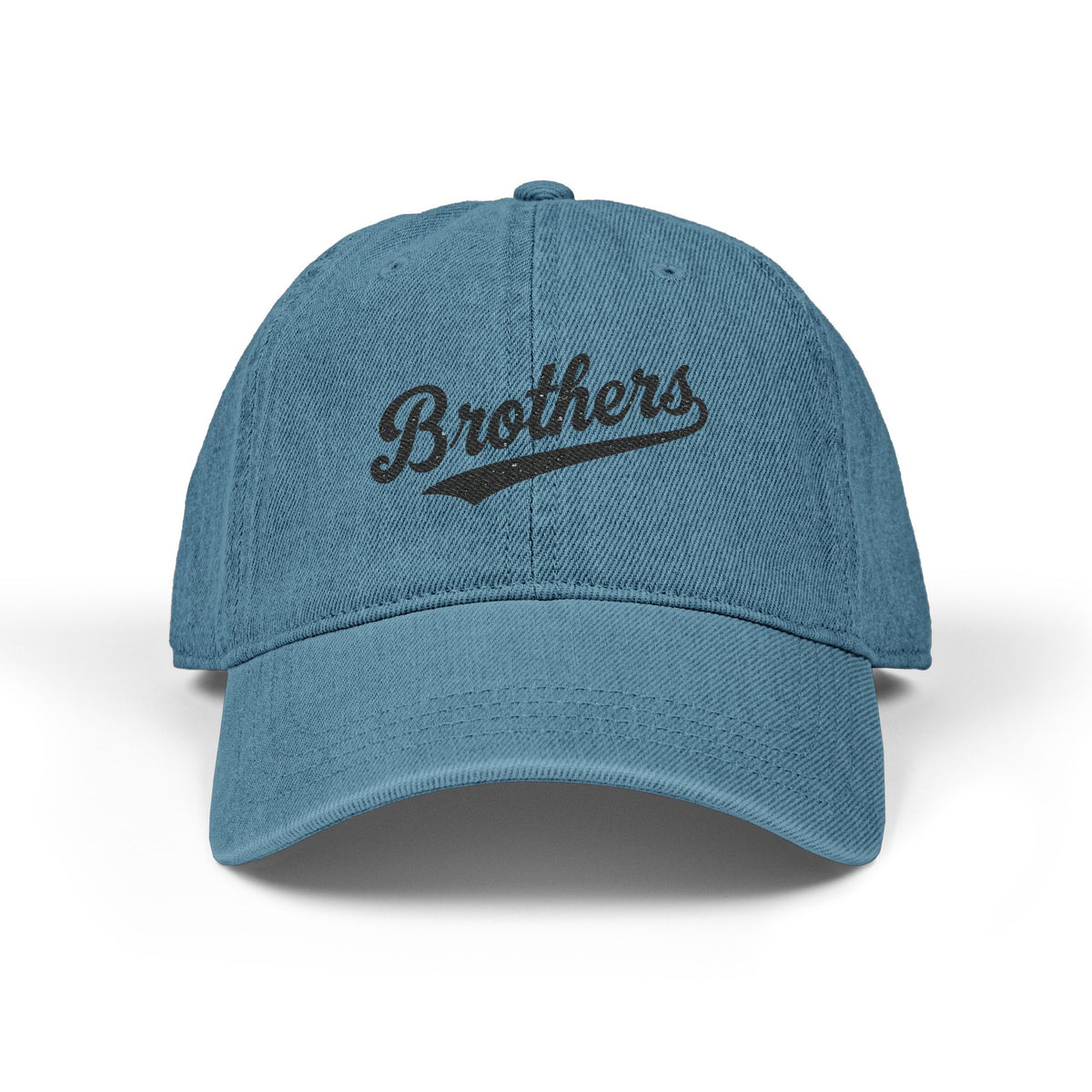 Brothers Embroidered Denim Hat — Vintage Script Cap for Siblings & Family Gifts Hats Printify One size Blue