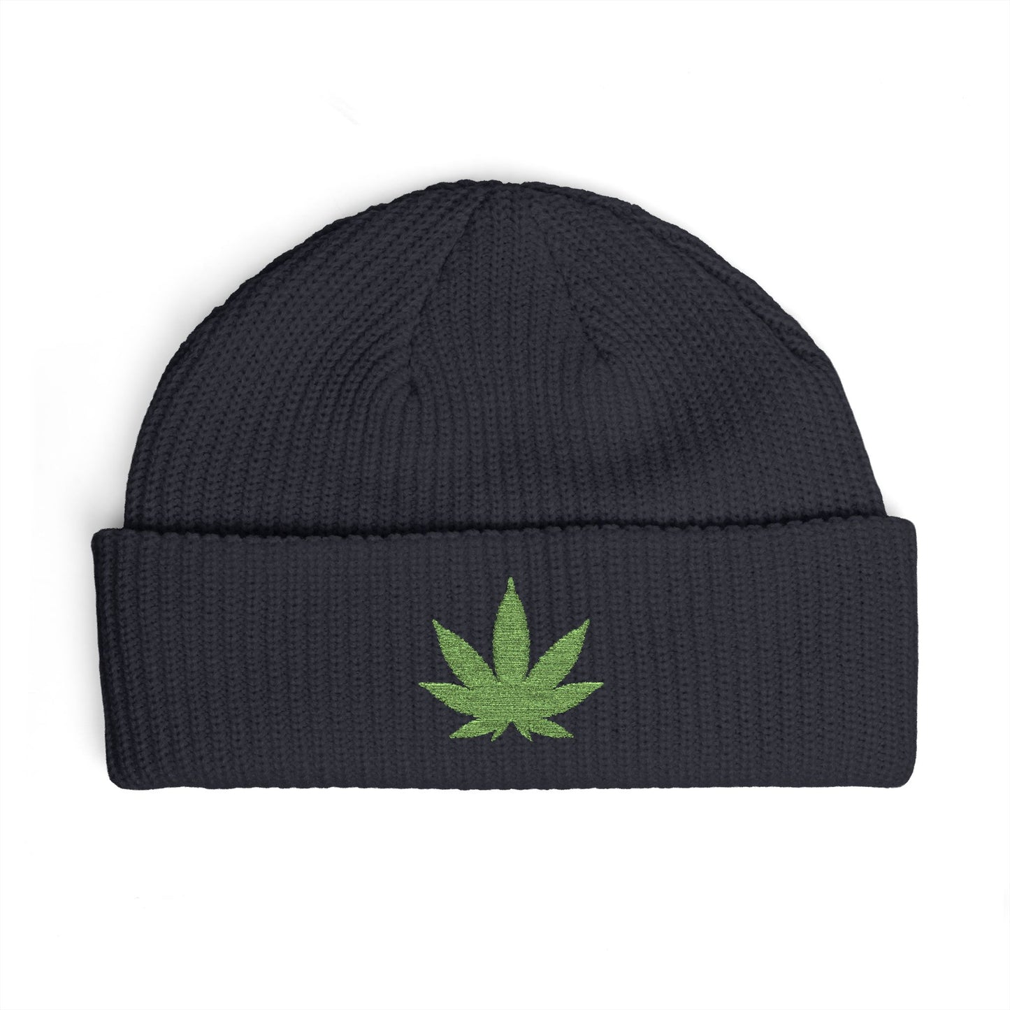Embroidered Glitter Cannabis Leaf Cuff Beanie Hats Printify One size Navy