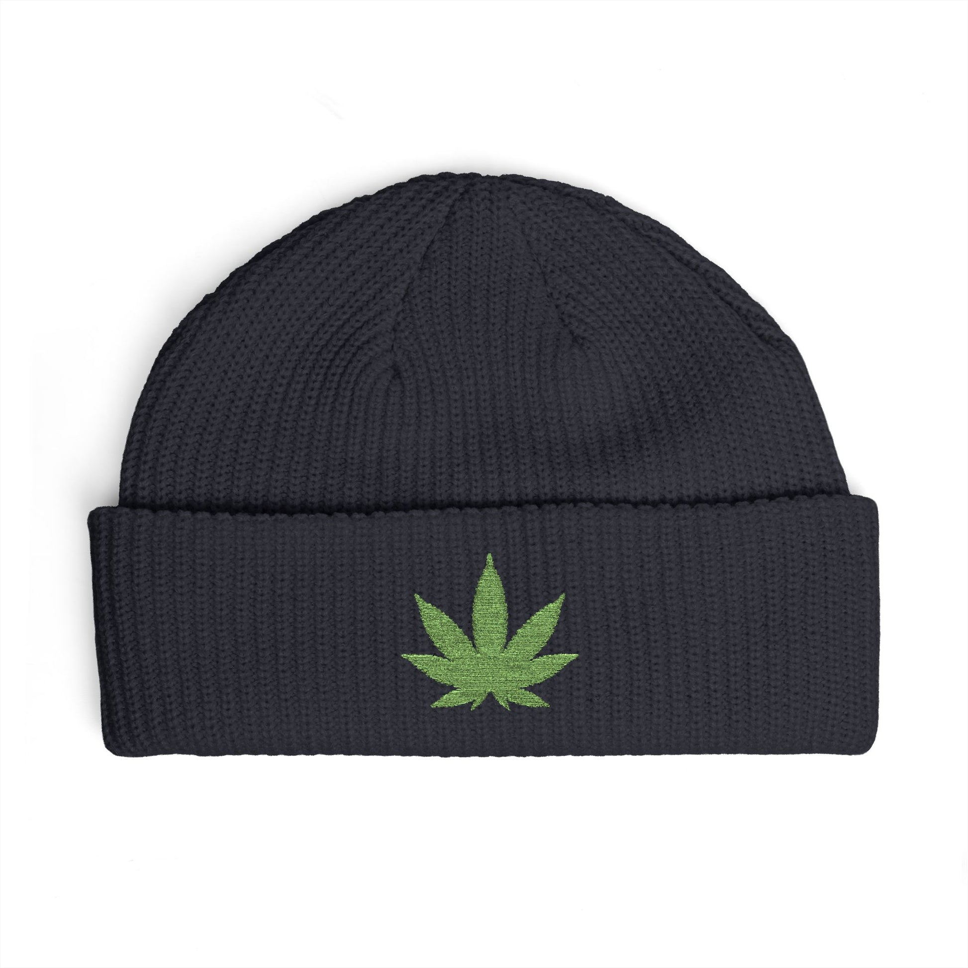 Embroidered Glitter Cannabis Leaf Cuff Beanie Hats Printify One size Navy