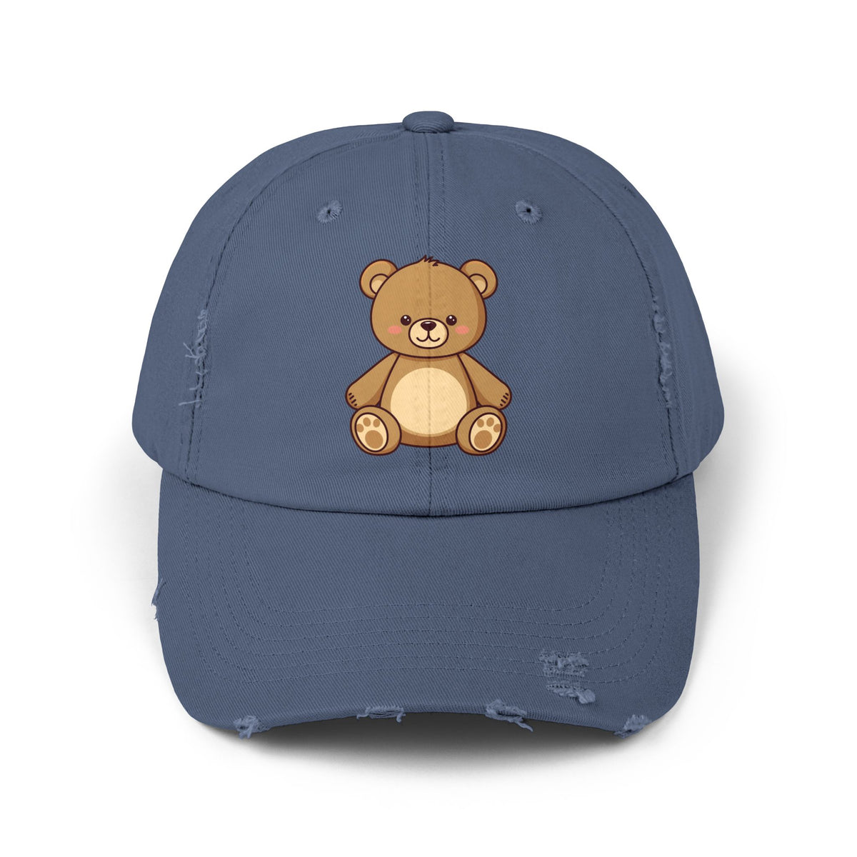 Teddy Bear Distressed Cap — Cute Retro Plush Hat for Casual Wear Hats Printify Scotland Blue One size
