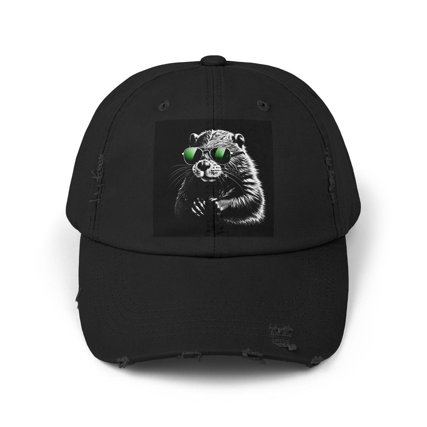 Distressed Cap — Cool Raccoon with Green Sunglasses Hat