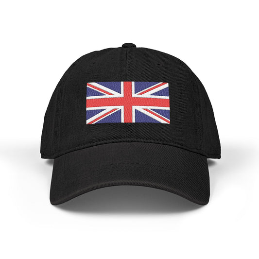 Union Jack Embroidered Denim Hat — British Flag Baseball Cap Hats Printify One size Black