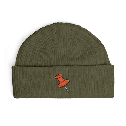 Cuff Beanie with Orange Pushpin Embroidery – Casual Streetwear Knit Hat Hats Printify One size Army