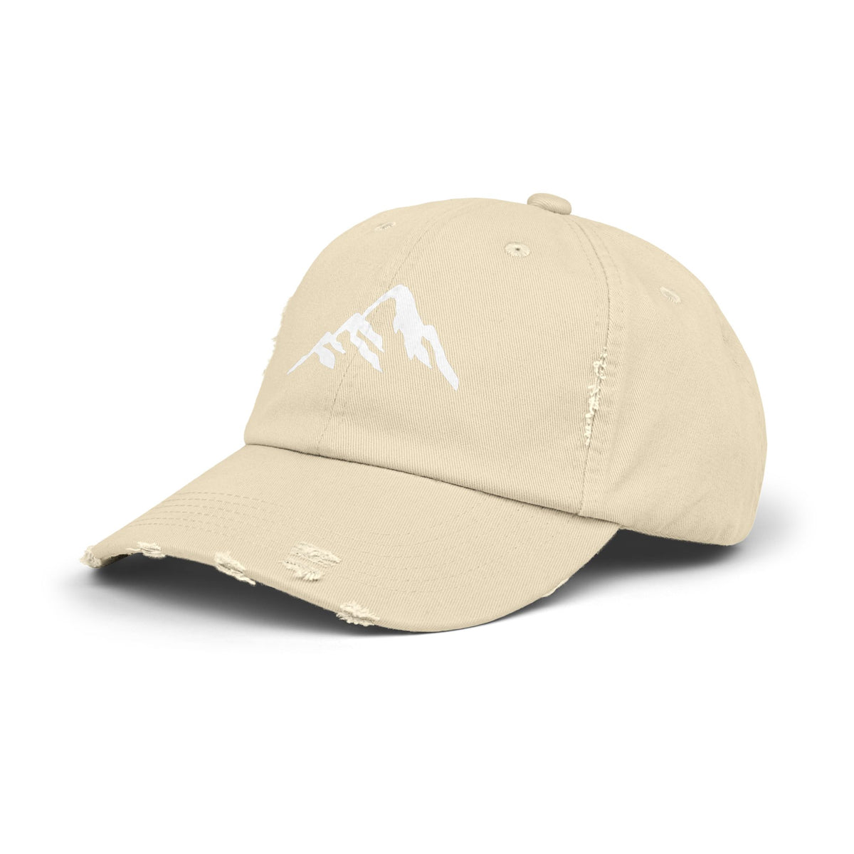 Distressed Mountain Hat — Minimal White Peak Embroidered Cap Hats Printify
