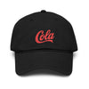 Washed Cotton Baseball Cap with Retro "Cola" Script Embroidery Hats Printify One size Black
