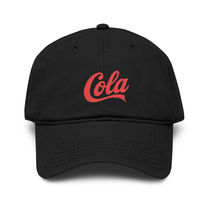 Washed Cotton Baseball Cap with Retro "Cola" Script Embroidery Hats Printify One size Black