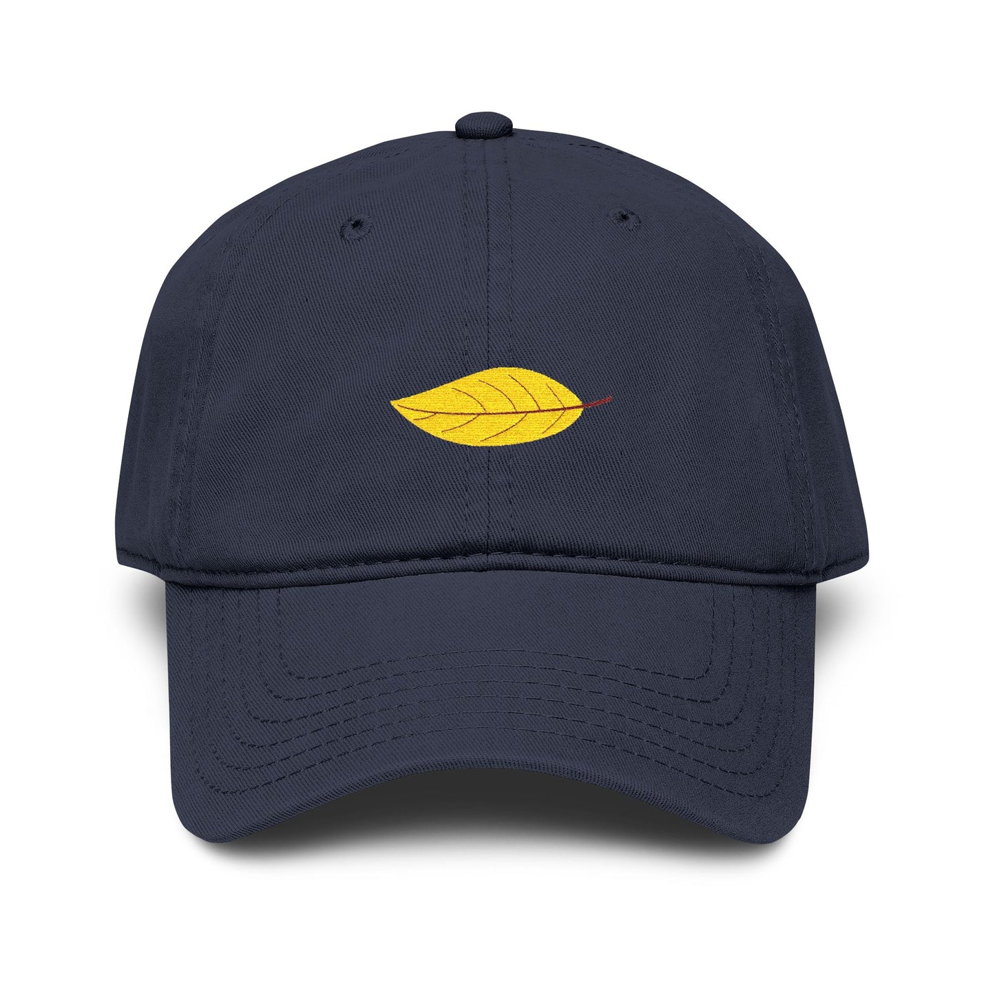 Washed Cotton Baseball Cap with Embroidered Yellow Leaf – Casual Fall Hat