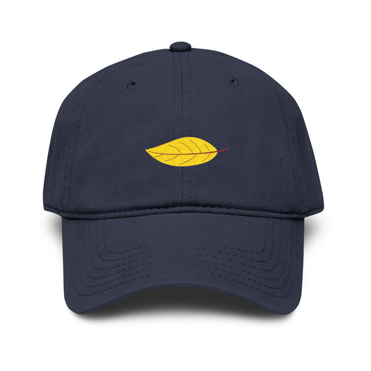 Washed Cotton Baseball Cap with Embroidered Yellow Leaf – Casual Fall Hat Hats Printify One size Navy