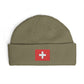 Swiss Cross Cuff Beanie — Embroidered Red Flag Patch Winter Hat Hats Printify One size Eucalyptus