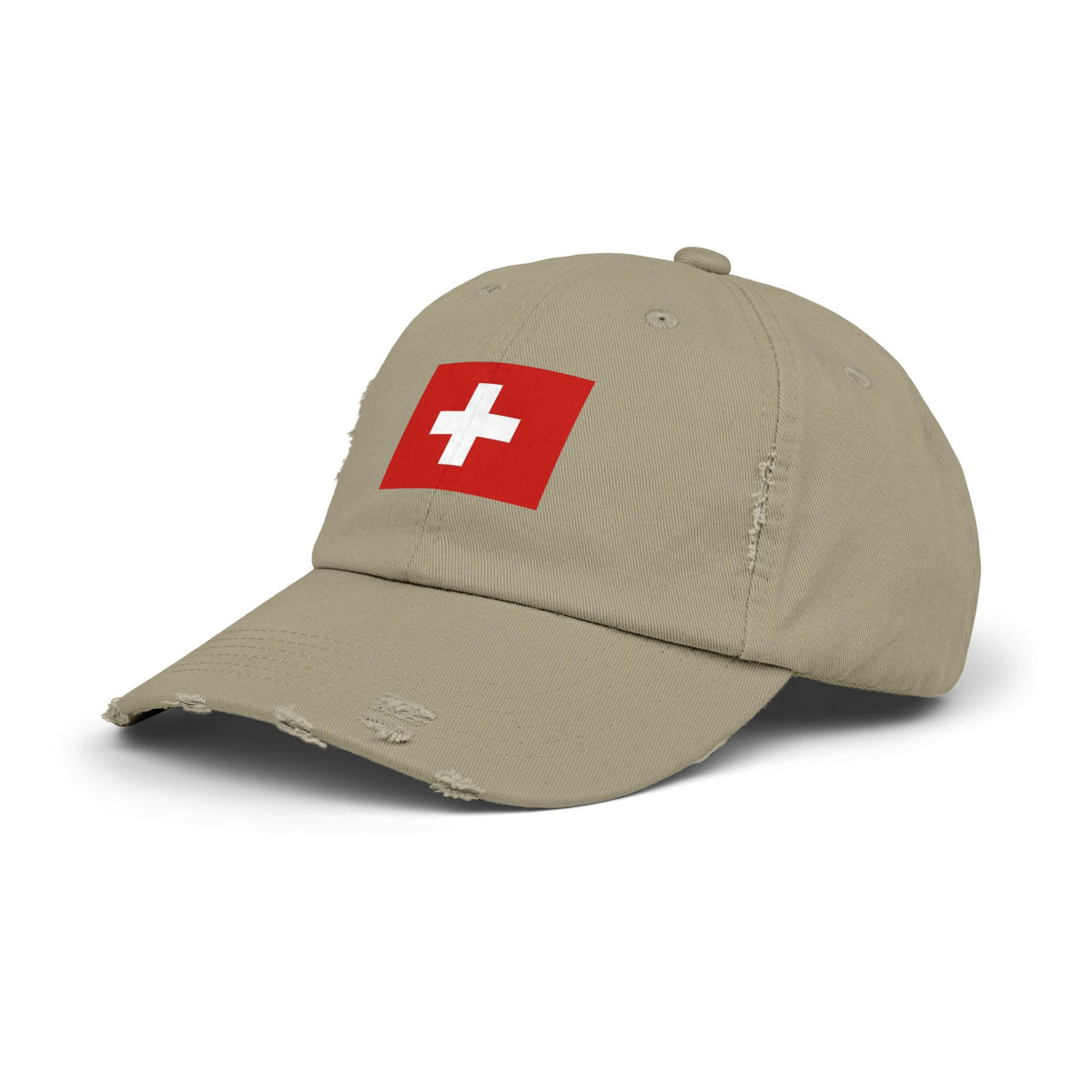 Swiss Flag Distressed Cap — Vintage Red Cross Baseball Hat Hats Printify