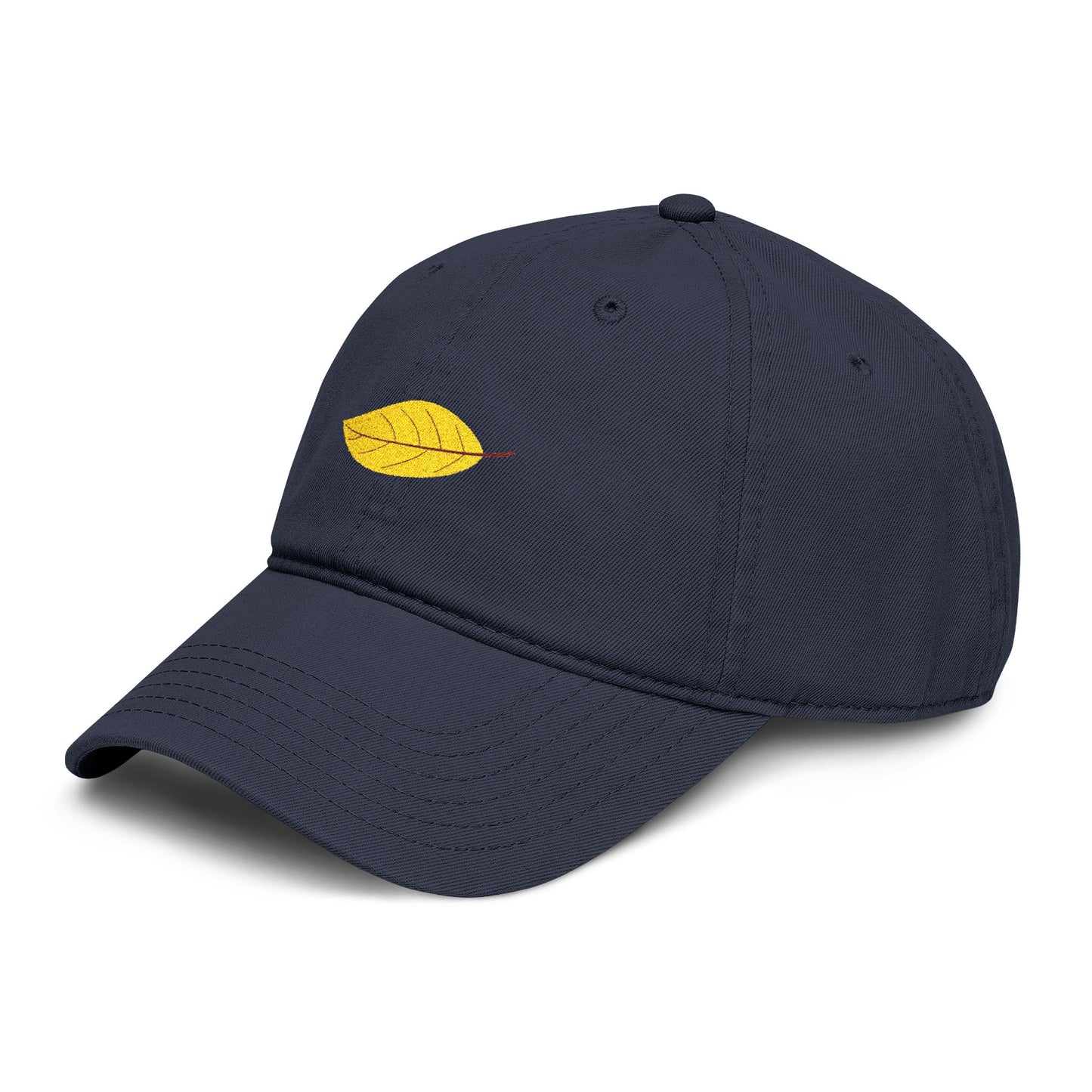 Washed Cotton Baseball Cap with Embroidered Yellow Leaf – Casual Fall Hat