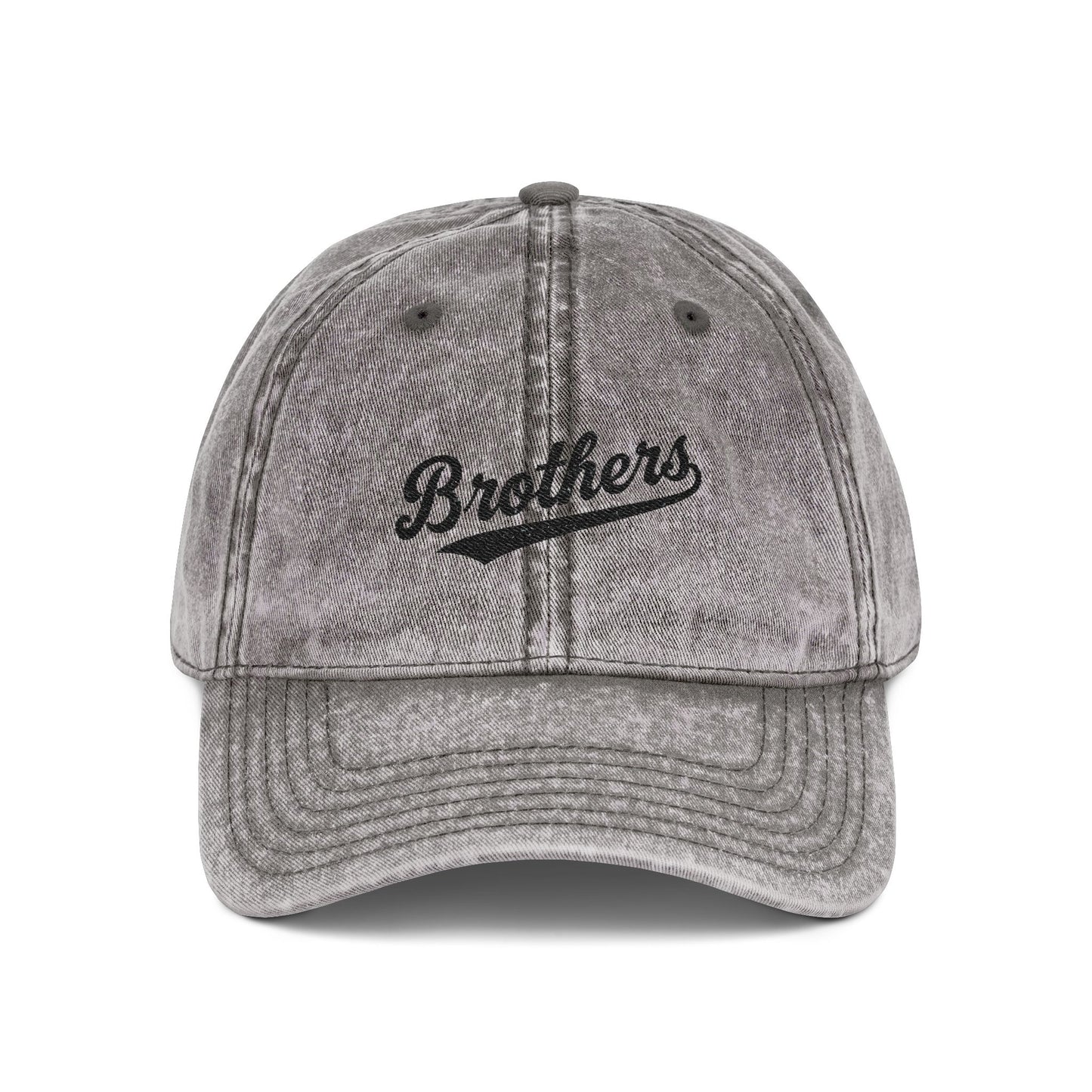 Vintage Embroidered 'Brothers' Cap — Washed Retro Baseball Hat Hats Printify One size Charcoal Grey