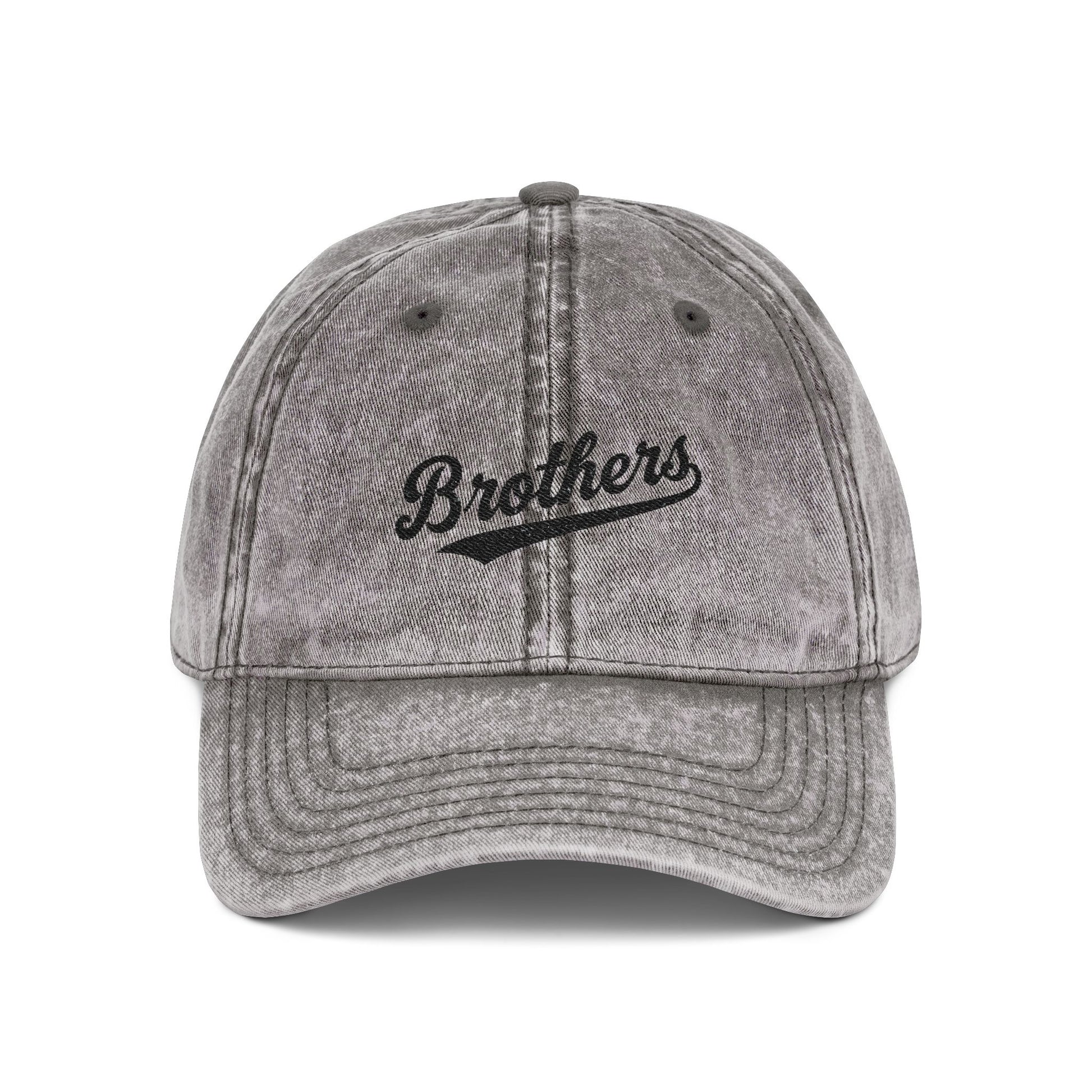Vintage Embroidered 'Brothers' Cap — Washed Retro Baseball Hat Hats Printify One size Charcoal Grey