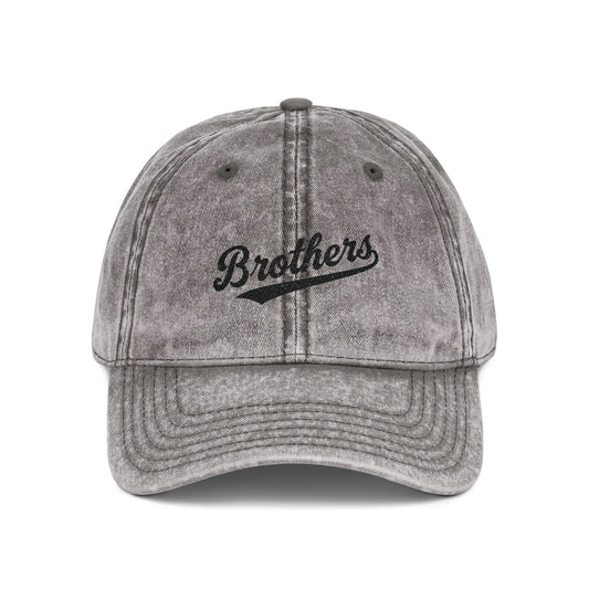 Vintage Embroidered 'Brothers' Cap — Washed Retro Baseball Hat Hats Printify One size Charcoal Grey