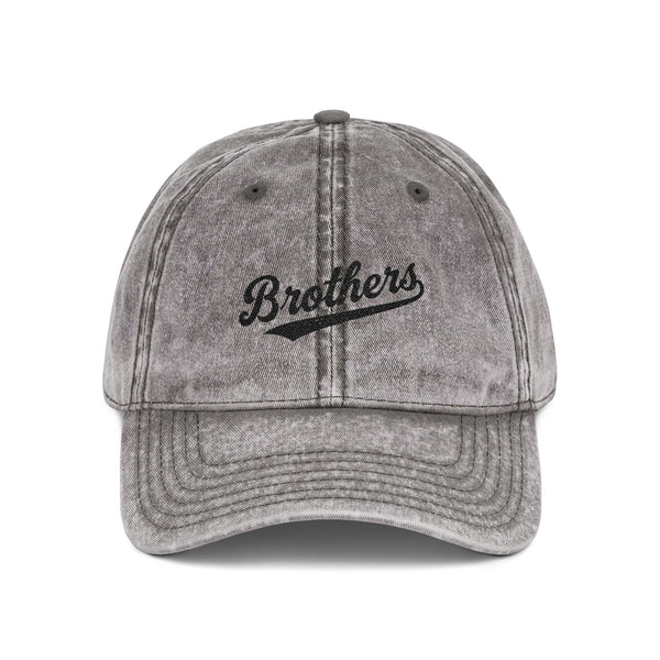 Vintage Embroidered 'Brothers' Cap — Washed Retro Baseball Hat Hats Printify One size Charcoal Grey