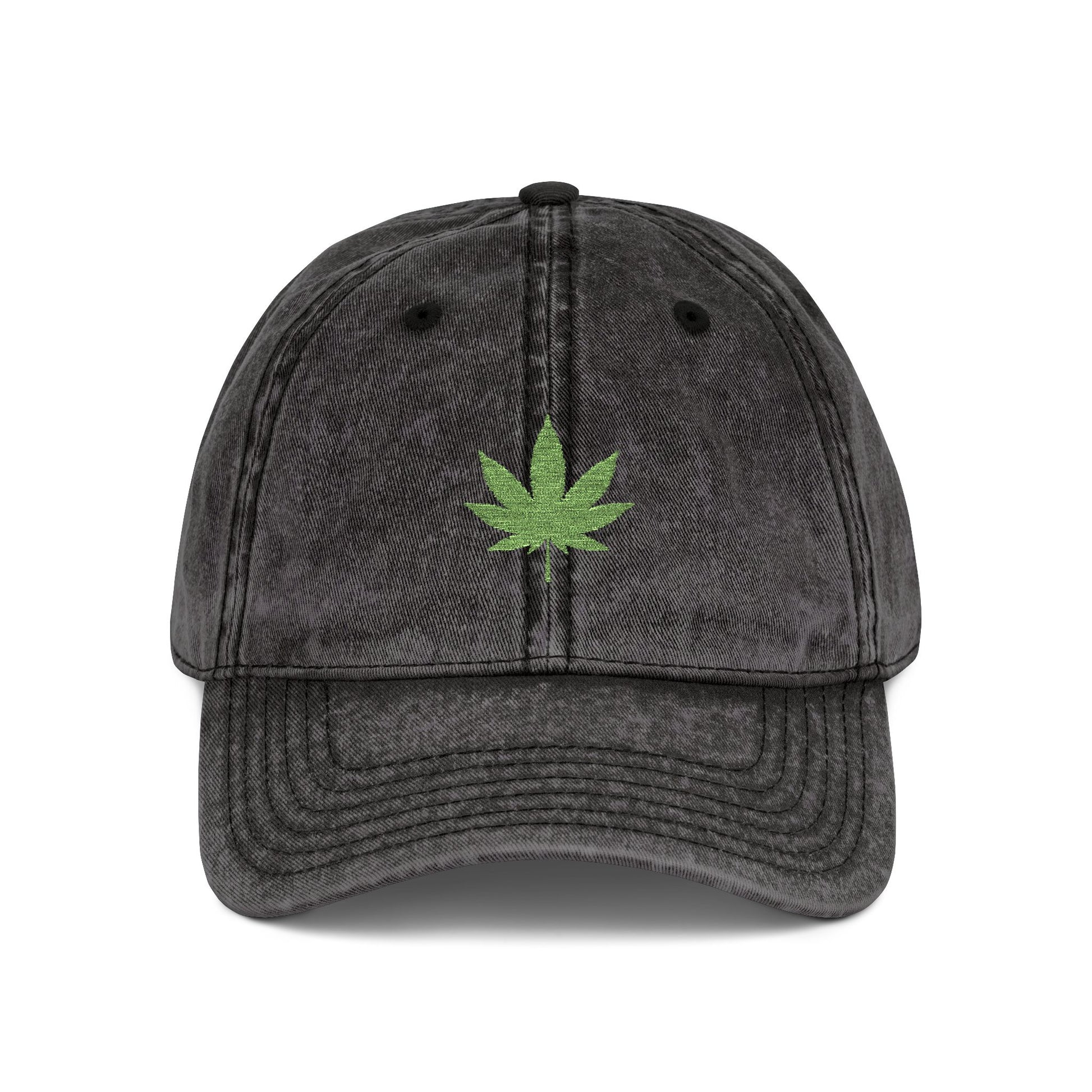 Vintage Embroidered Weed Leaf Cap Hats Printify One size Black