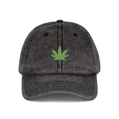 Vintage Embroidered Weed Leaf Cap Hats Printify One size Black