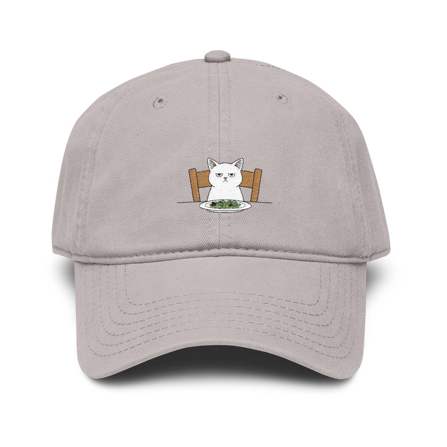 Washed Baseball Cap with Cute White Cat Embroidery