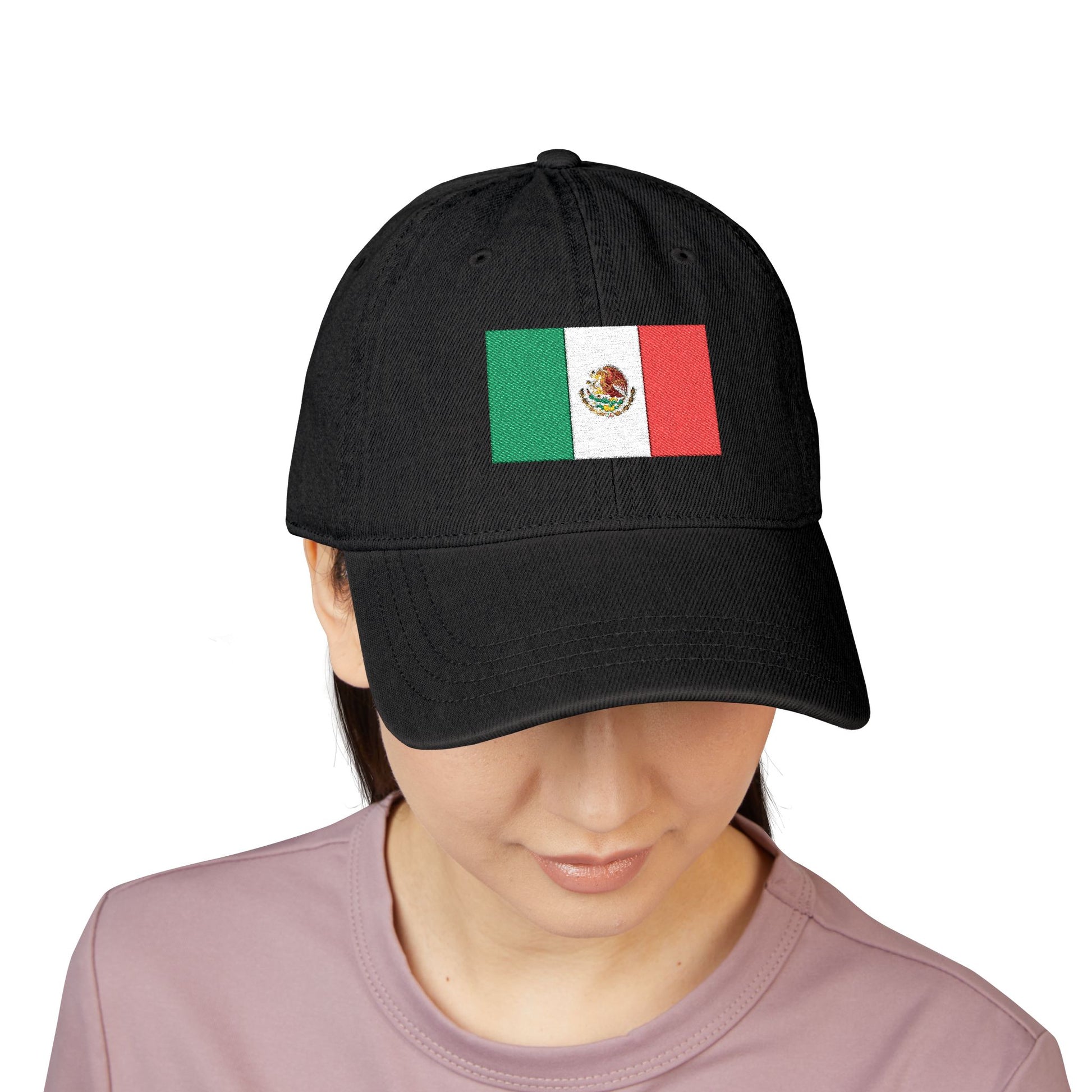 Embroidered Mexican Flag Denim Hat — Adjustable Trucker Cap Hats Printify