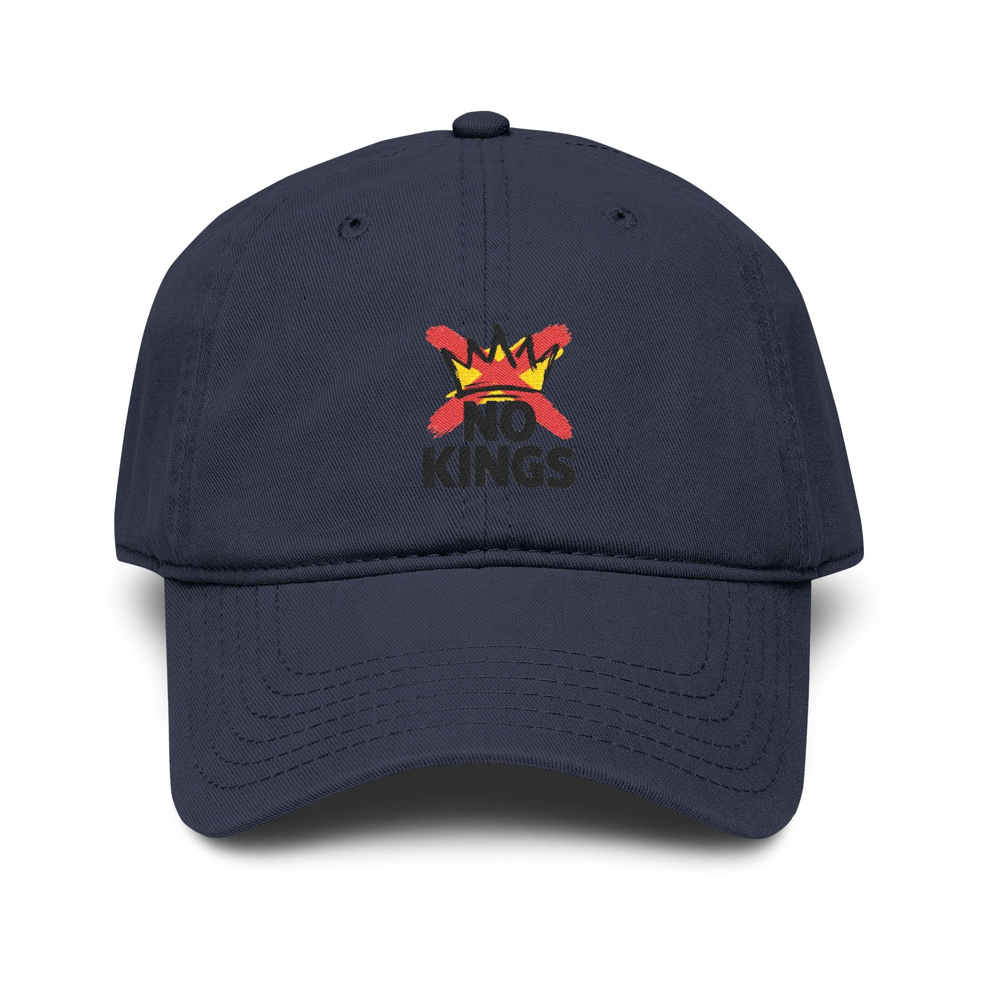 No Kings Washed Baseball Cap — Distressed Crown Embroidered Hat Hats Printify One size Navy