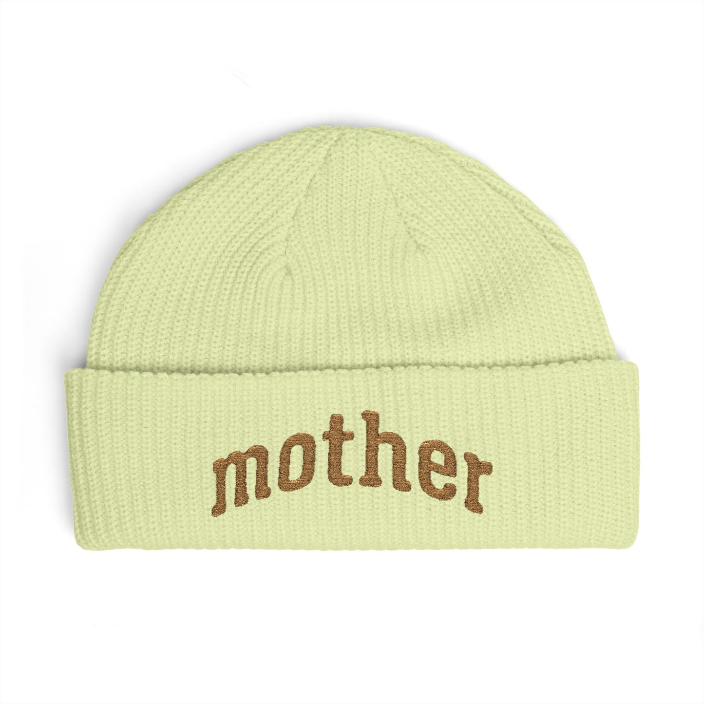 Mother Cuff Beanie — Gold Glitter Embroidered Knit Hat for Moms