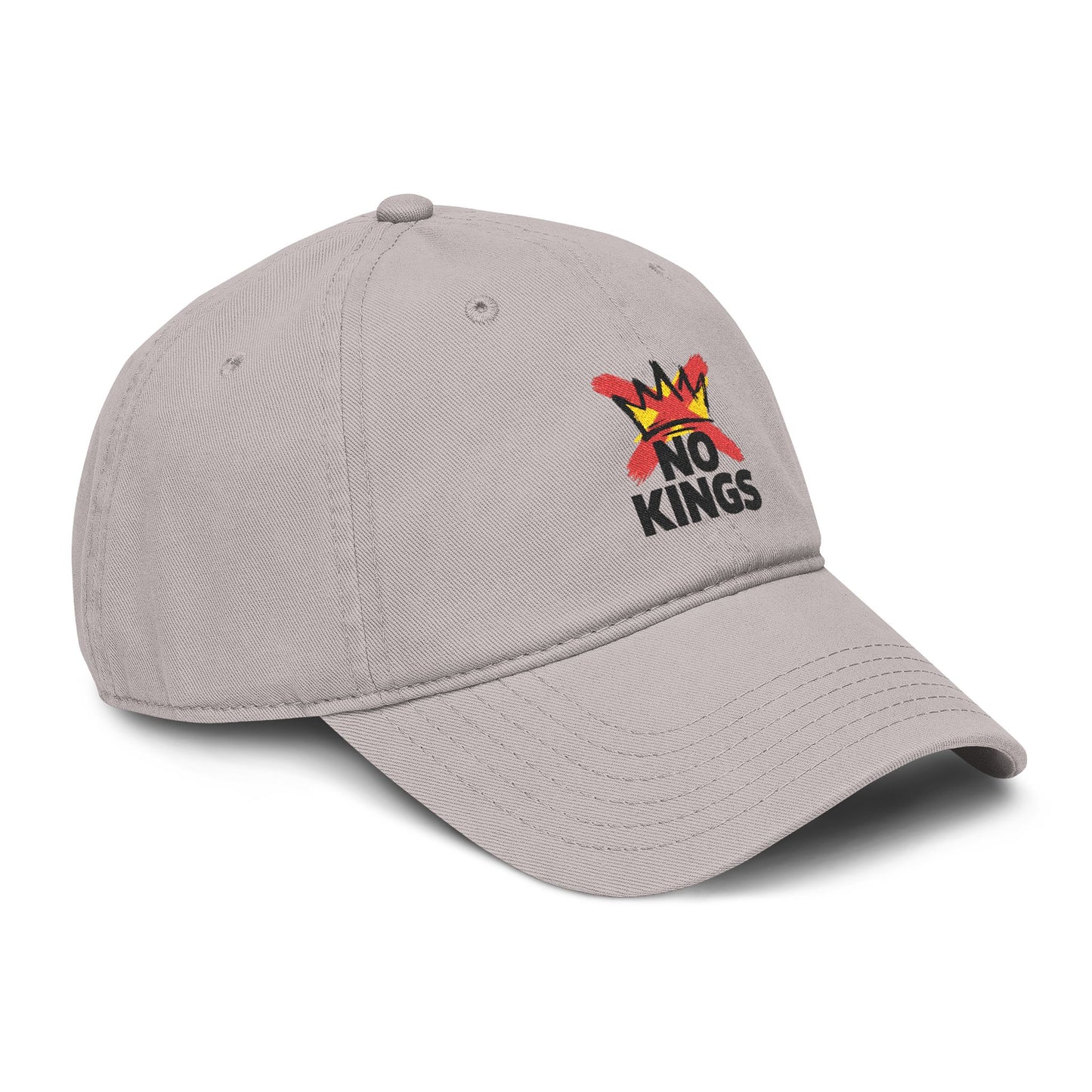 No Kings Washed Baseball Cap — Distressed Crown Embroidered Hat Hats Printify